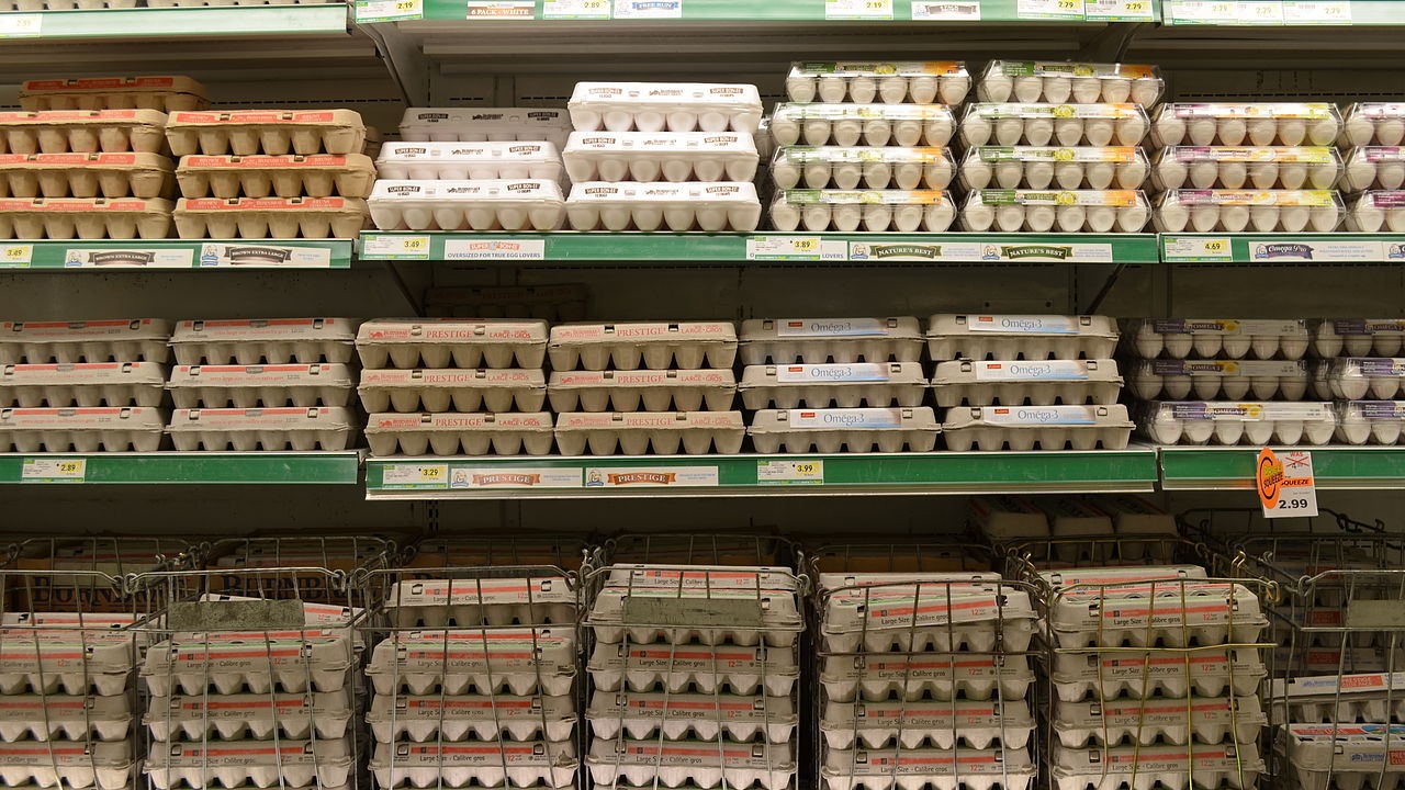 Eggs in a grocery store.