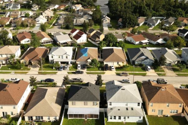 Aerial view of residential area surrounded by houses in Florida