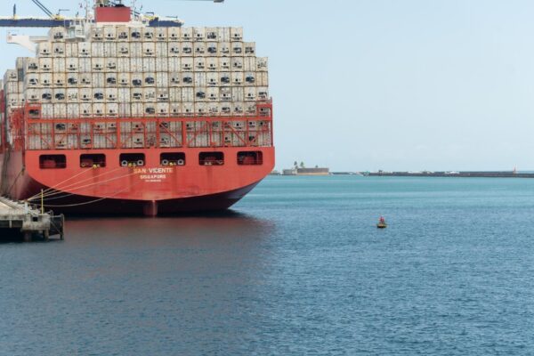 Salvador Bahia Brazil September 11 2022 Large ship loaded with container moored in the port of Salvador Bahia Brazil