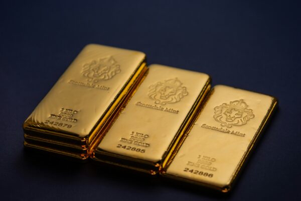 Three gold bars stacked on top of each other