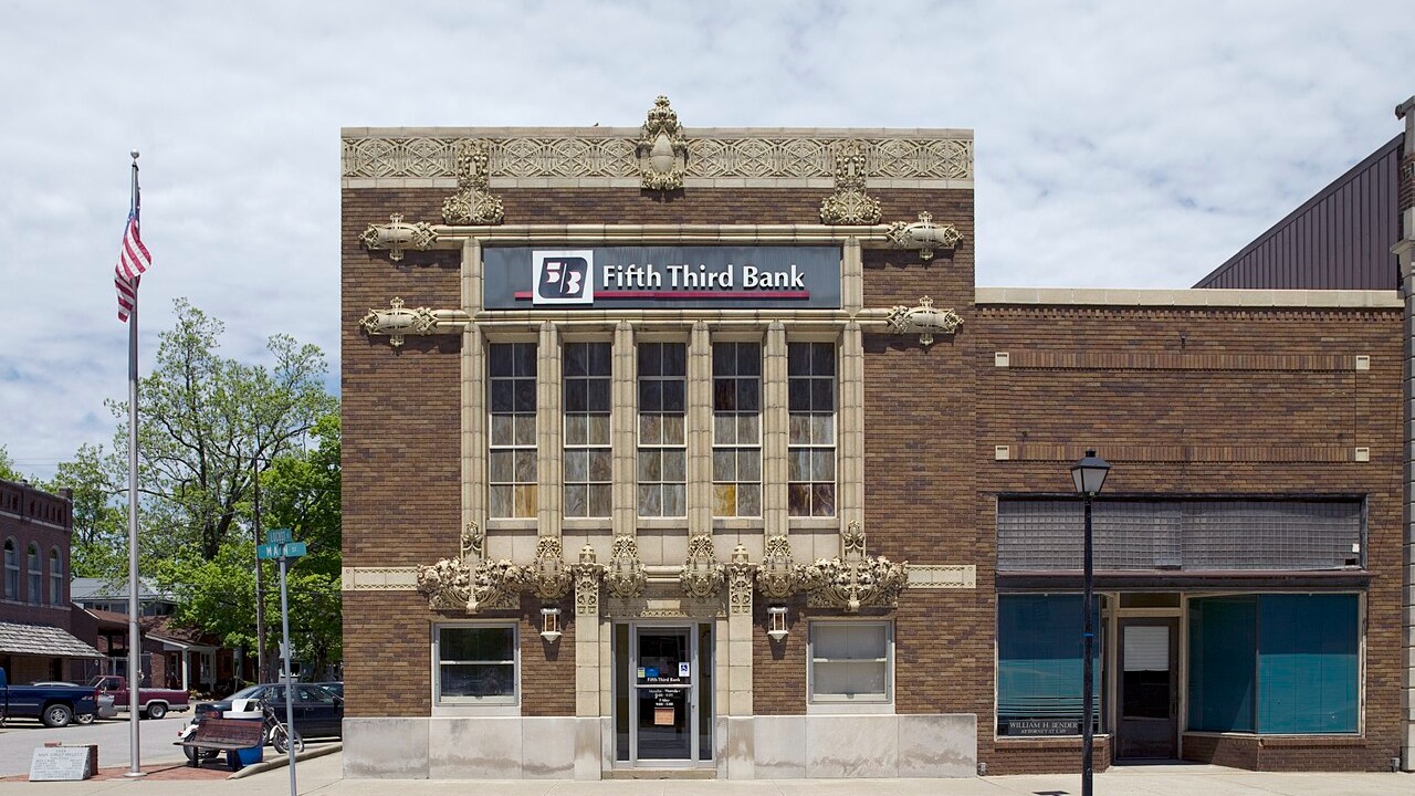 Title: Historic Fifth Third Bank Building, Main Street, Poseyville, Indiana Physical description: 1 photograph : digital, TIFF file, color. Notes: Gift and purchase; Carol M. Highsmith; 2009; (DLC/PP-2010:031).; Credit line: Carol M. Highsmith's America, Library of Congress, Prints and Photographs Division.; Forms part of: Carol M. Highsmith's America Project in the Carol M. Highsmith Archive.; Title, date, and subjects provided by the photographer.