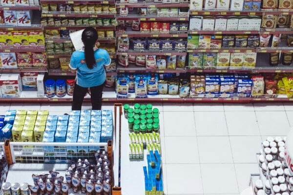 woman checking labels