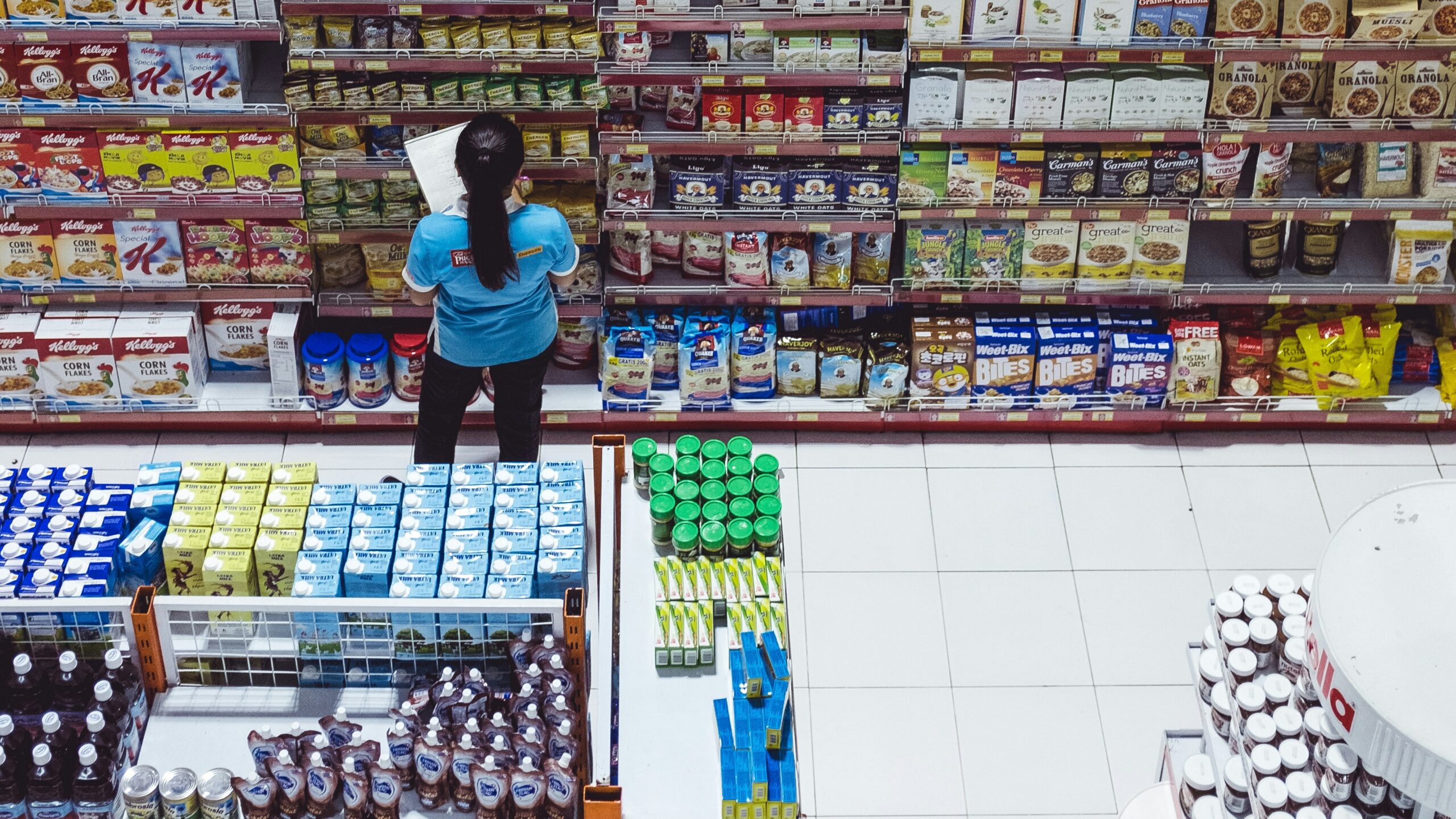 woman checking labels