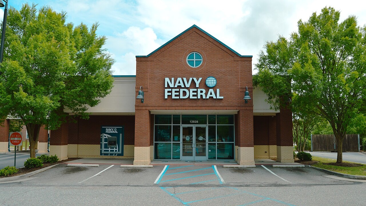 This is the Navy Federal Credit Union branch at 12828 Jefferson Avenue in Newport News, VA located in the Villages of Stoney Run shopping center. This branch opened in 2007.