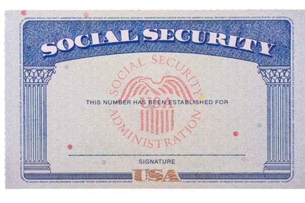Blank and empty unfilled USA social security card isolated against a white background
