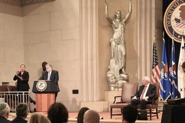 Attorney General William Barr delivers a keynote address at the Department of Justice Summit on Combating Antisemitism.