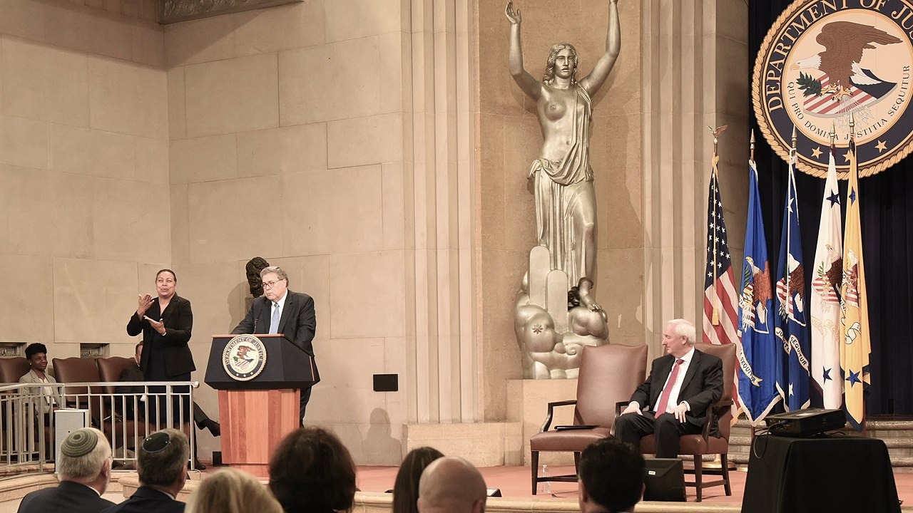 Attorney General William Barr delivers a keynote address at the Department of Justice Summit on Combating Antisemitism.