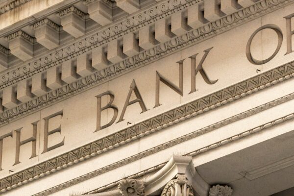 The bank of ornate classical columns and facade