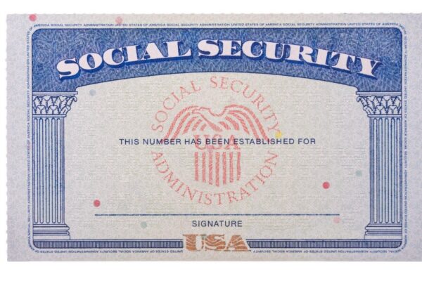 Blank and empty unfilled USA social security card isolated against a white background