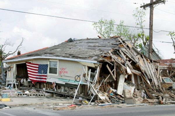 Barber Shop located in Ninth Ward, New Orleans, Louisiana, damaged by Hurricane Katrina in 2005.
