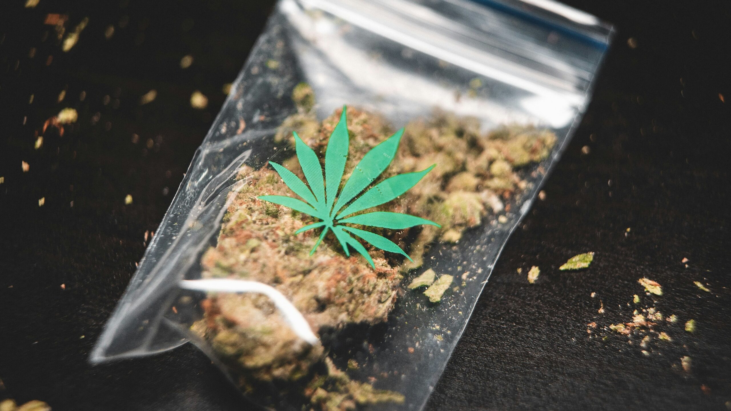 ground cannabis on clear plastic bag