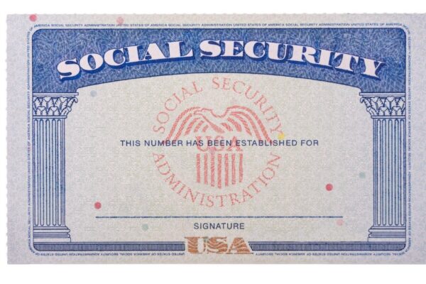 Blank and empty unfilled USA social security card isolated against a white background