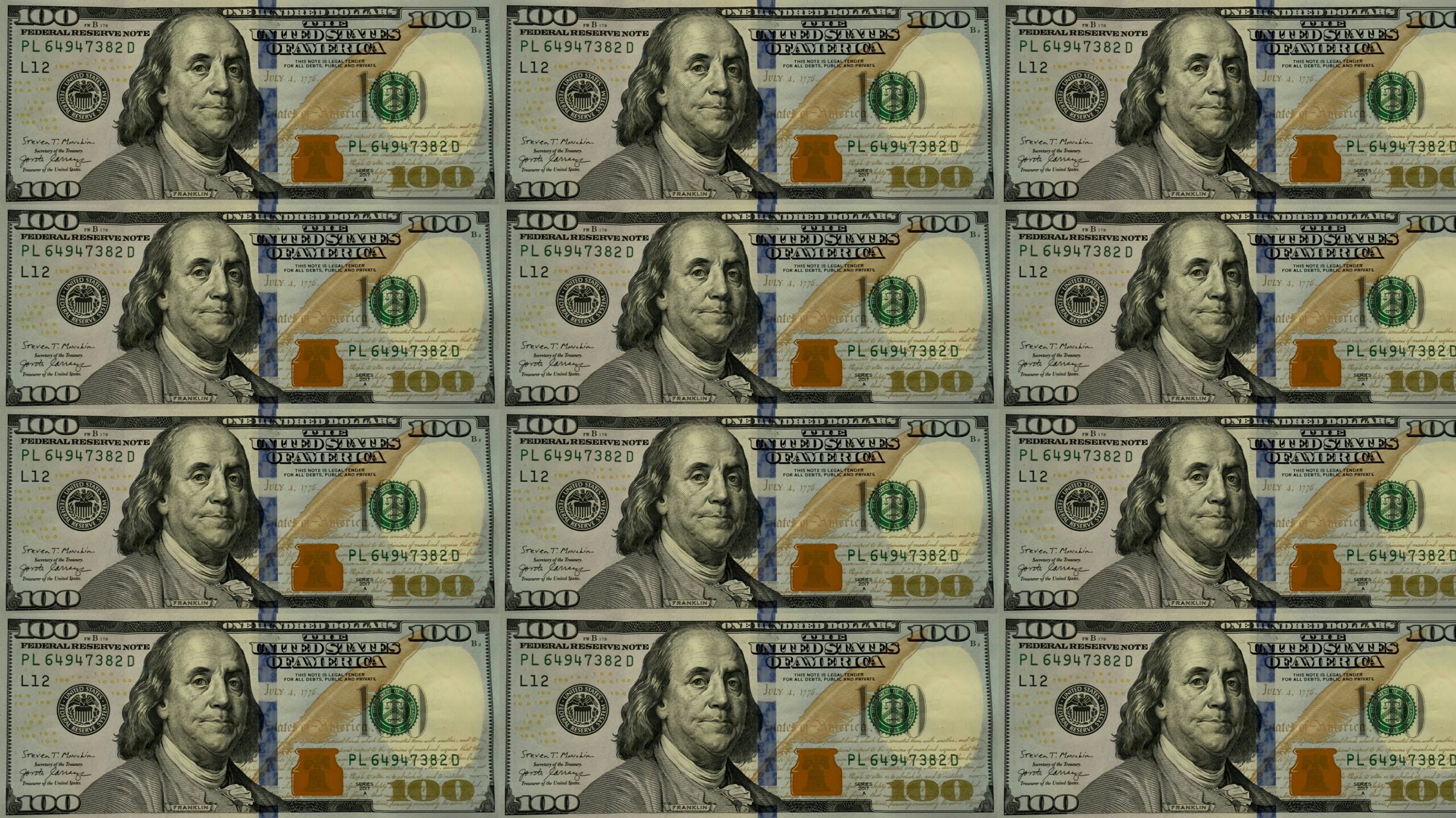 Pattern of united states one hundred dollar bills