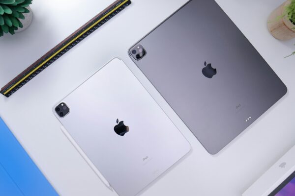 silver ipad on white table