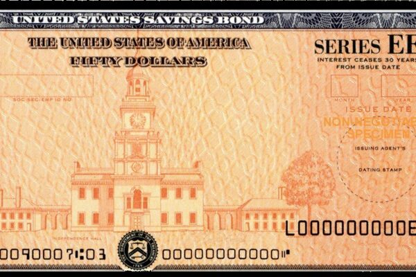 $50 Series EE US Savings Bond, in the design used from the mid-1980s until Series EE bonds ceased to be issued as paper certificates in 2012