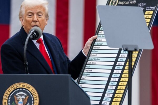 Trump showing a chart with reciprocal tariffs