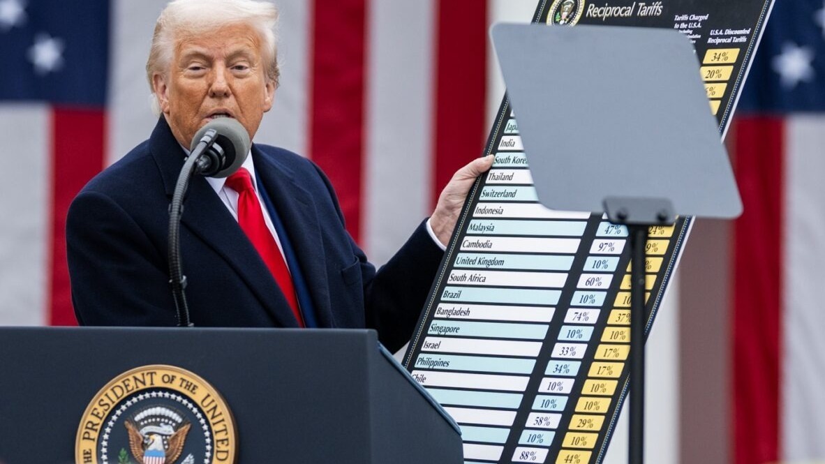 Trump showing a chart with reciprocal tariffs