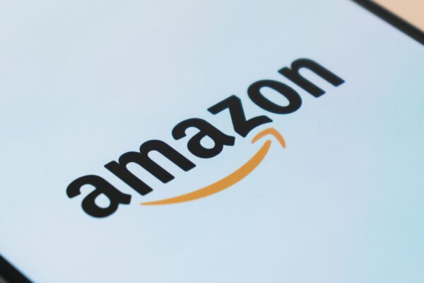 black Samsung Galaxy smartphone displaying Amazon logo