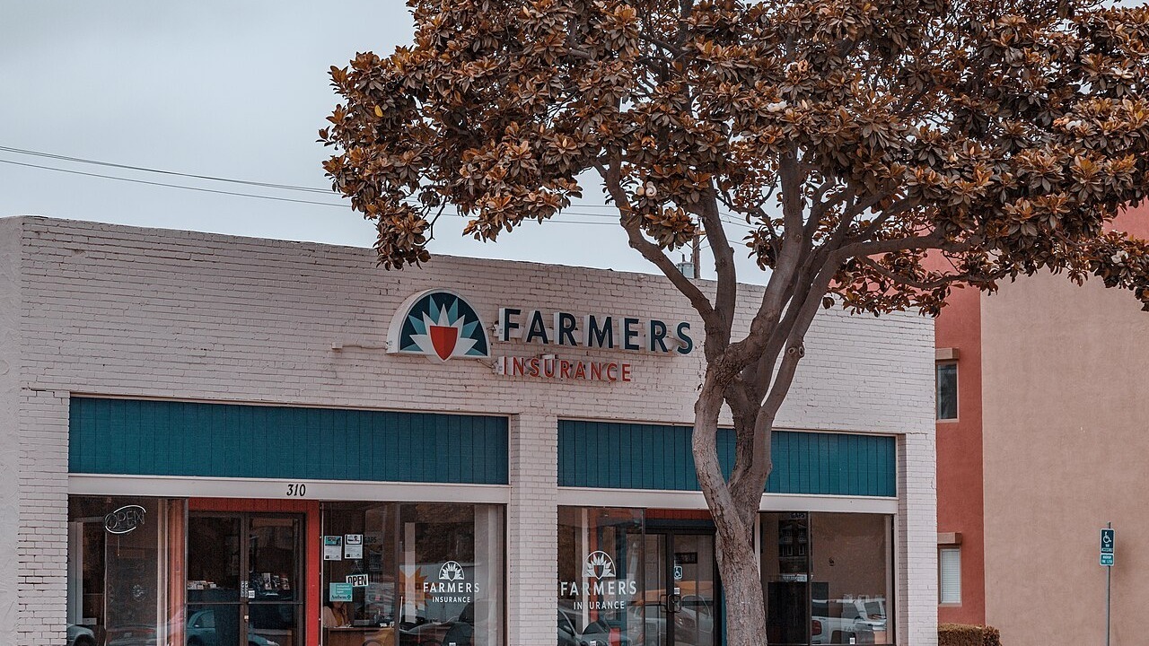 A Farmers Insurance company office along Main Street in Santa Maria, California.