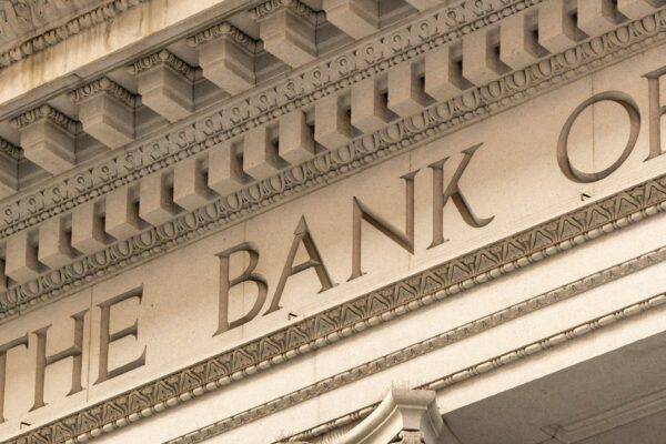 The bank of ornate classical columns and facade