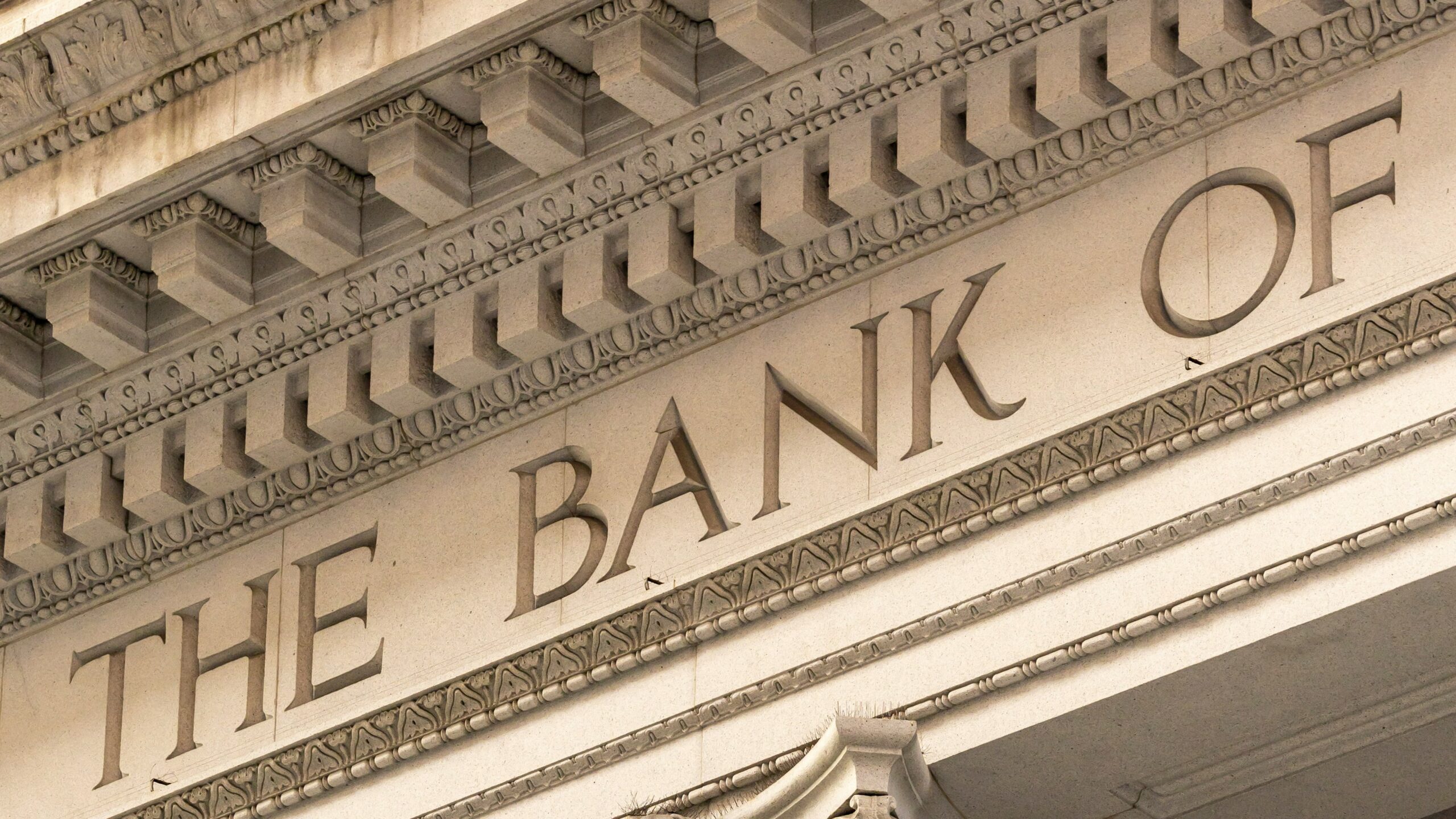 The bank of ornate classical columns and facade