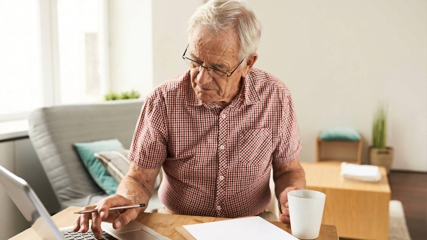 Senior Man Working with Laptop at Home