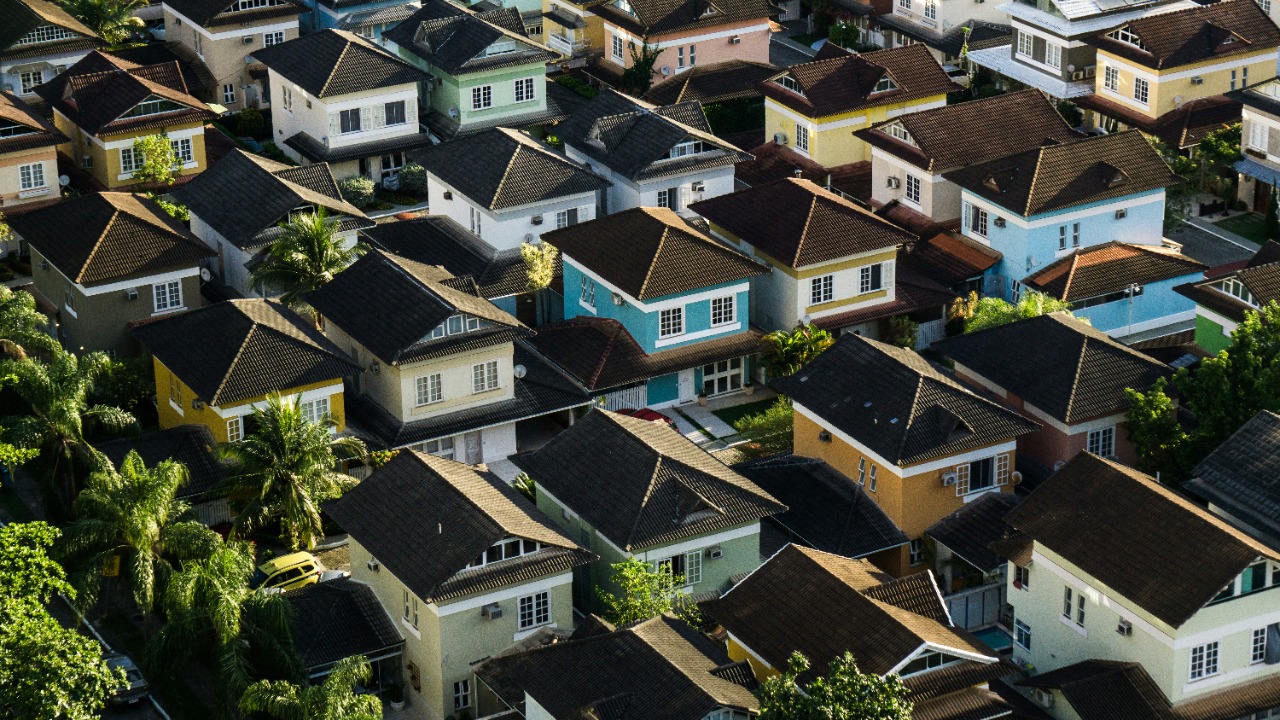 aerial view of suburban neighborhood houses