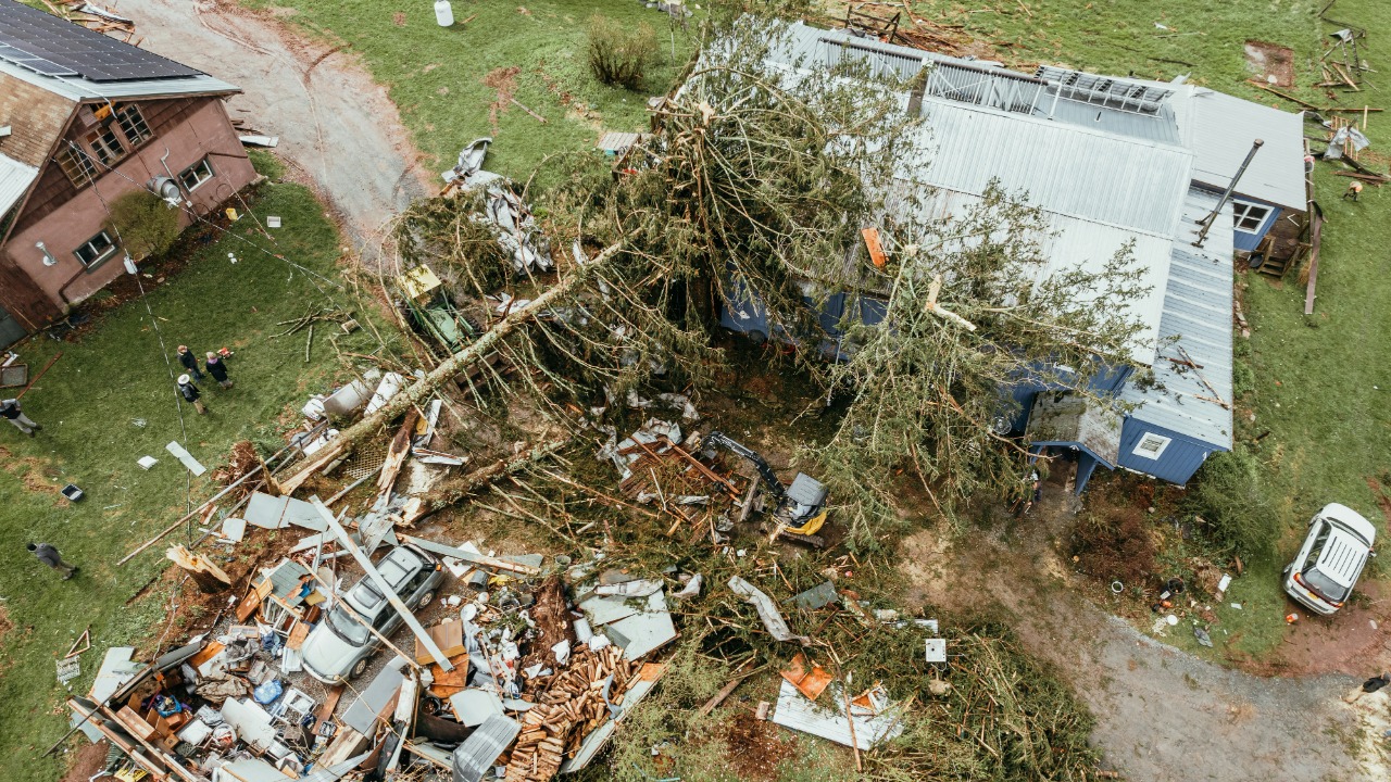 an aerial view of a house that has been destroyed