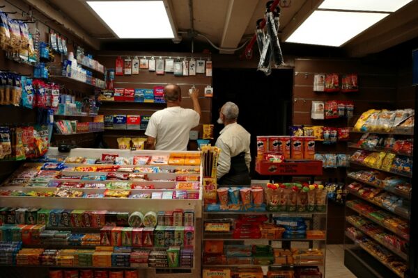 Inside a convenience store with snacks and drinks